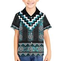 Paua Shell Taniko Pattern Aotearoa Family Matching Long Sleeve Bodycon Dress and Hawaiian Shirt Niho Taniwha Mix Poutama