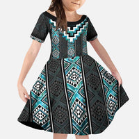 Paua Shell Taniko Pattern Aotearoa Family Matching Mermaid Dress and Hawaiian Shirt Niho Taniwha Mix Poutama
