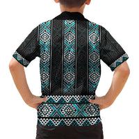 Paua Shell Taniko Pattern Aotearoa Family Matching Off Shoulder Short Dress and Hawaiian Shirt Niho Taniwha Mix Poutama
