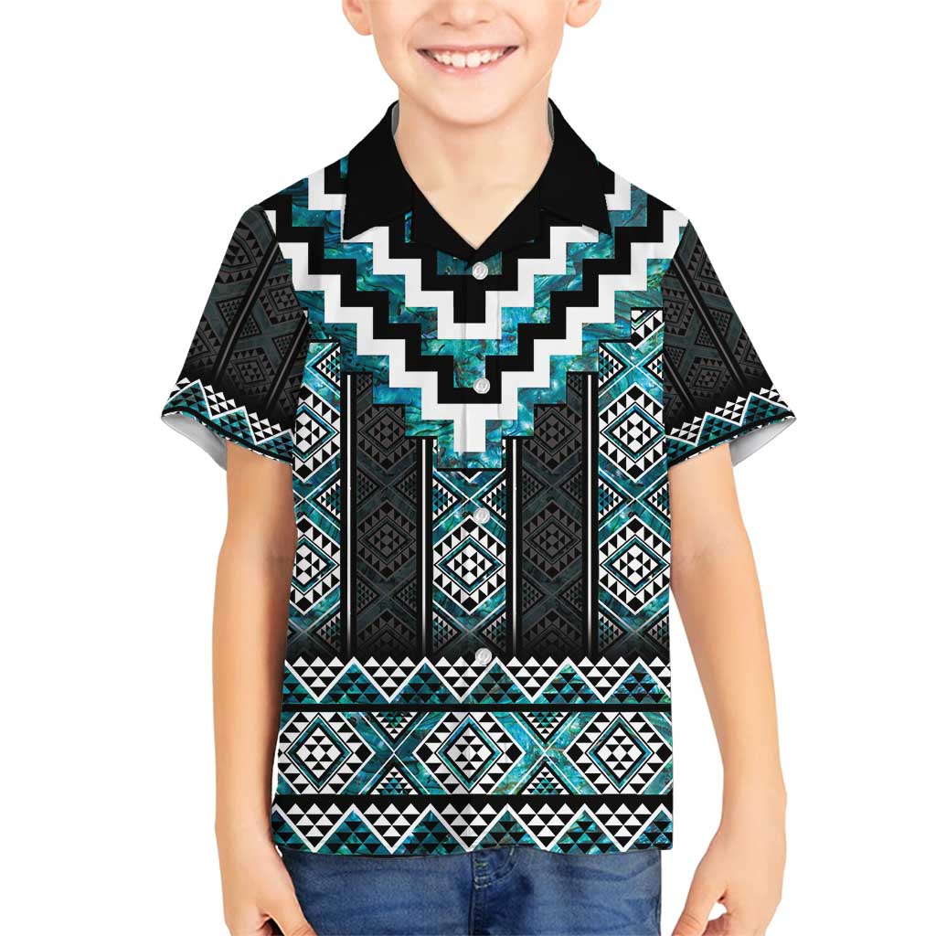 Paua Shell Taniko Pattern Aotearoa Family Matching Off Shoulder Short Dress and Hawaiian Shirt Niho Taniwha Mix Poutama