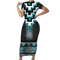 Paua Shell Taniko Pattern Aotearoa Family Matching Short Sleeve Bodycon Dress and Hawaiian Shirt Niho Taniwha Mix Poutama