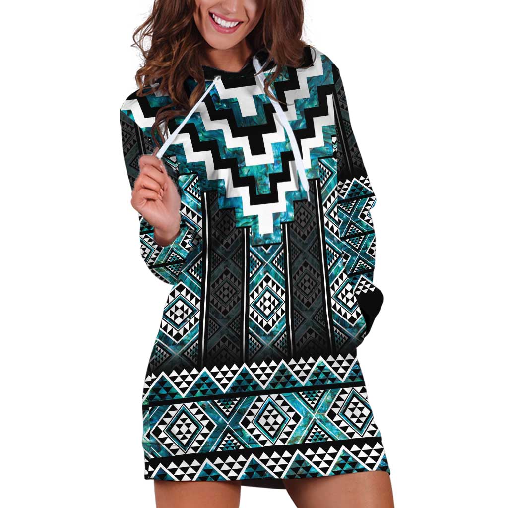 Paua Shell Taniko Pattern Aotearoa Hoodie Dress Niho Taniwha Mix Poutama