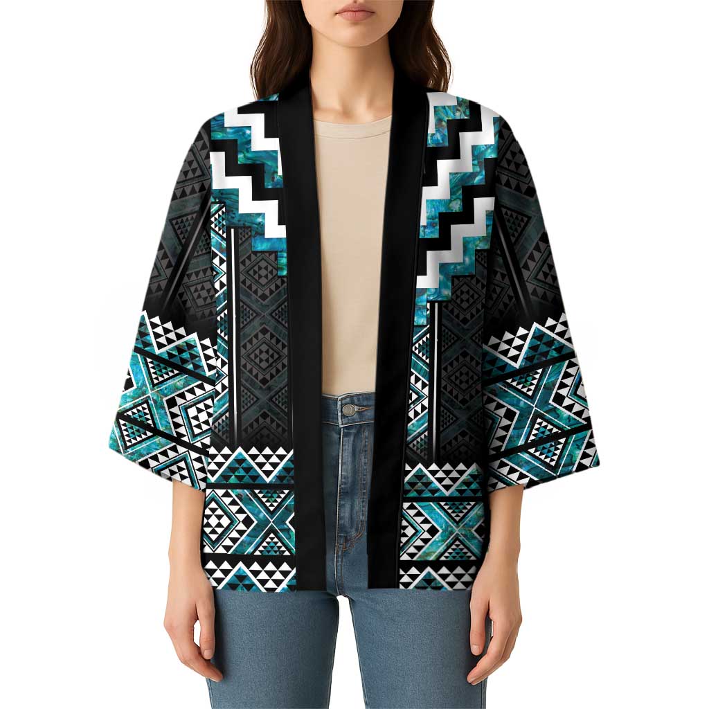 Paua Shell Taniko Pattern Aotearoa Kimono Niho Taniwha Mix Poutama - Polynesian Pride