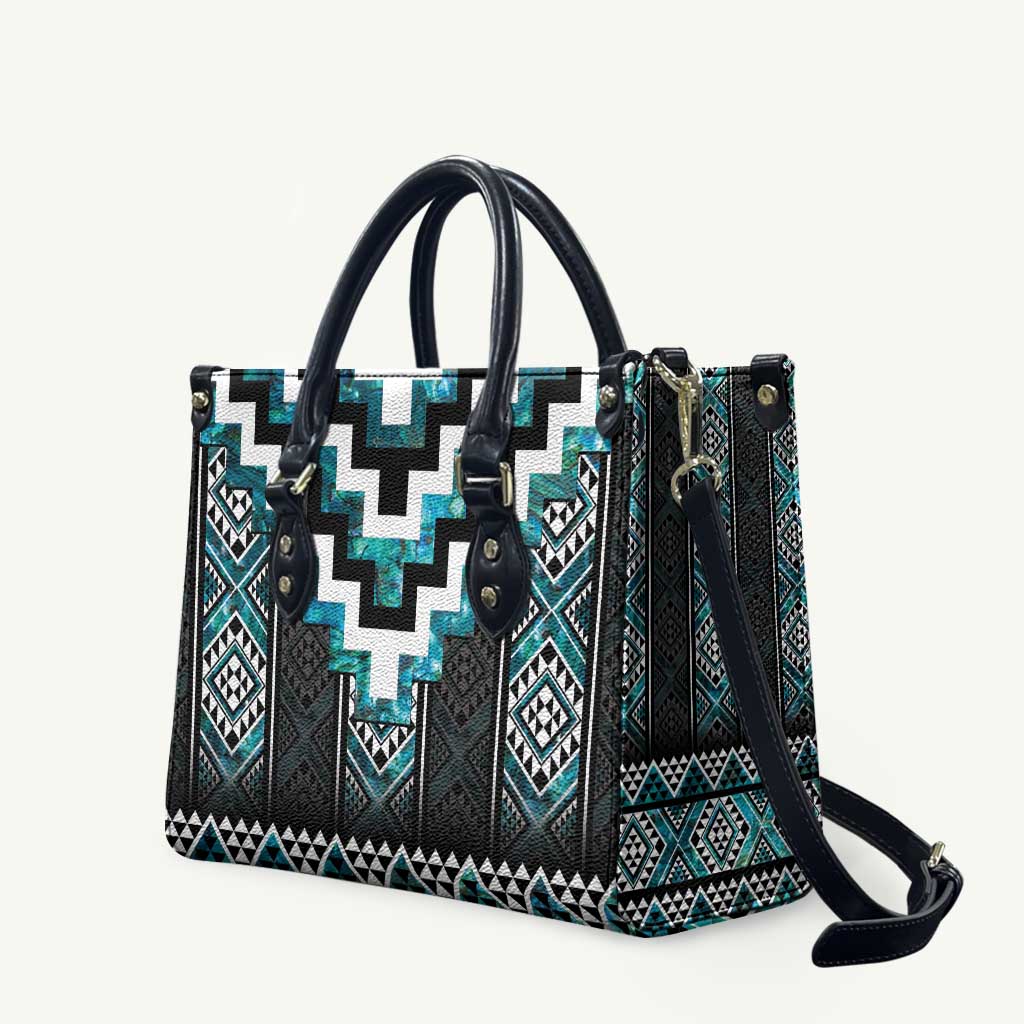 Paua Shell Taniko Pattern Aotearoa Leather Bag Niho Taniwha Mix Poutama - Polynesian Pride