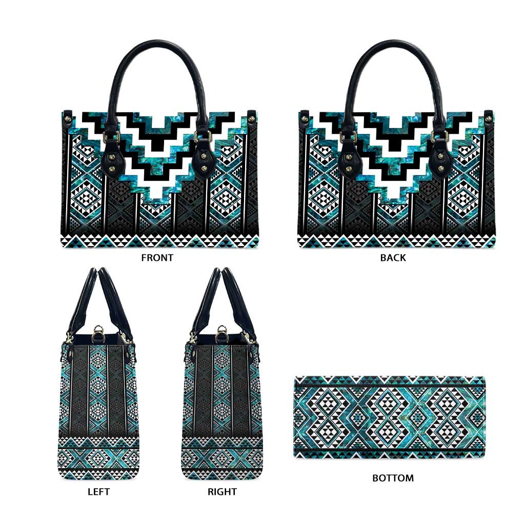 Paua Shell Taniko Pattern Aotearoa Leather Bag Niho Taniwha Mix Poutama - Polynesian Pride