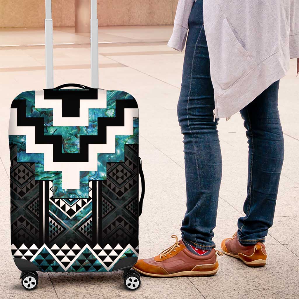 Paua Shell Taniko Pattern Aotearoa Luggage Cover Niho Taniwha Mix Poutama LT14 Turquoise - Polynesian Pride