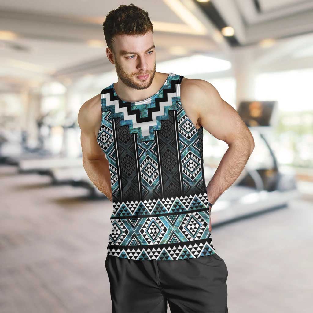 Paua Shell Taniko Pattern Aotearoa Men Tank Top Niho Taniwha Mix Poutama
