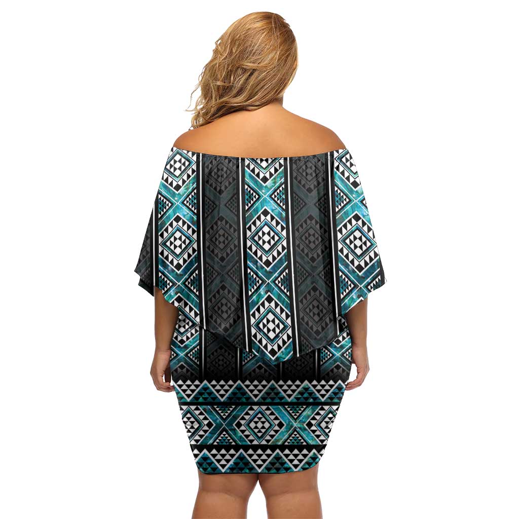 Paua Shell Taniko Pattern Aotearoa Off Shoulder Short Dress Niho Taniwha Mix Poutama
