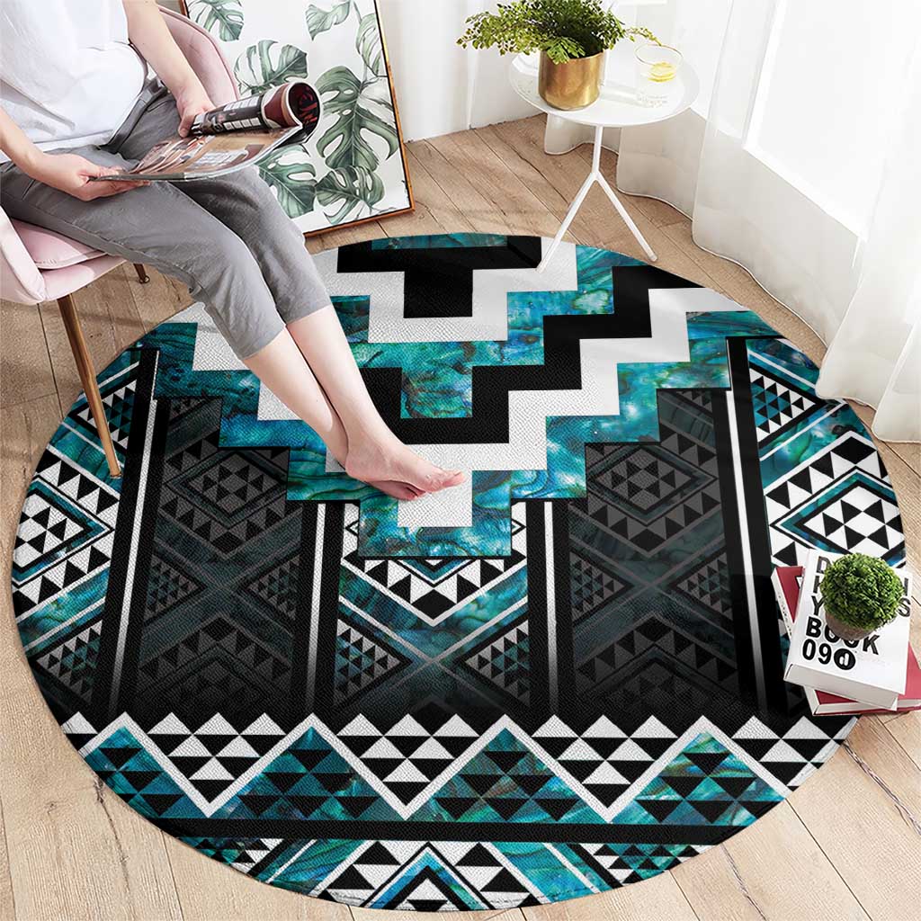 Paua Shell Taniko Pattern Aotearoa Round Carpet Niho Taniwha Mix Poutama