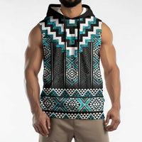 Paua Shell Taniko Pattern Aotearoa Sleeveless Hoodie Niho Taniwha Mix Poutama - Polynesian Pride