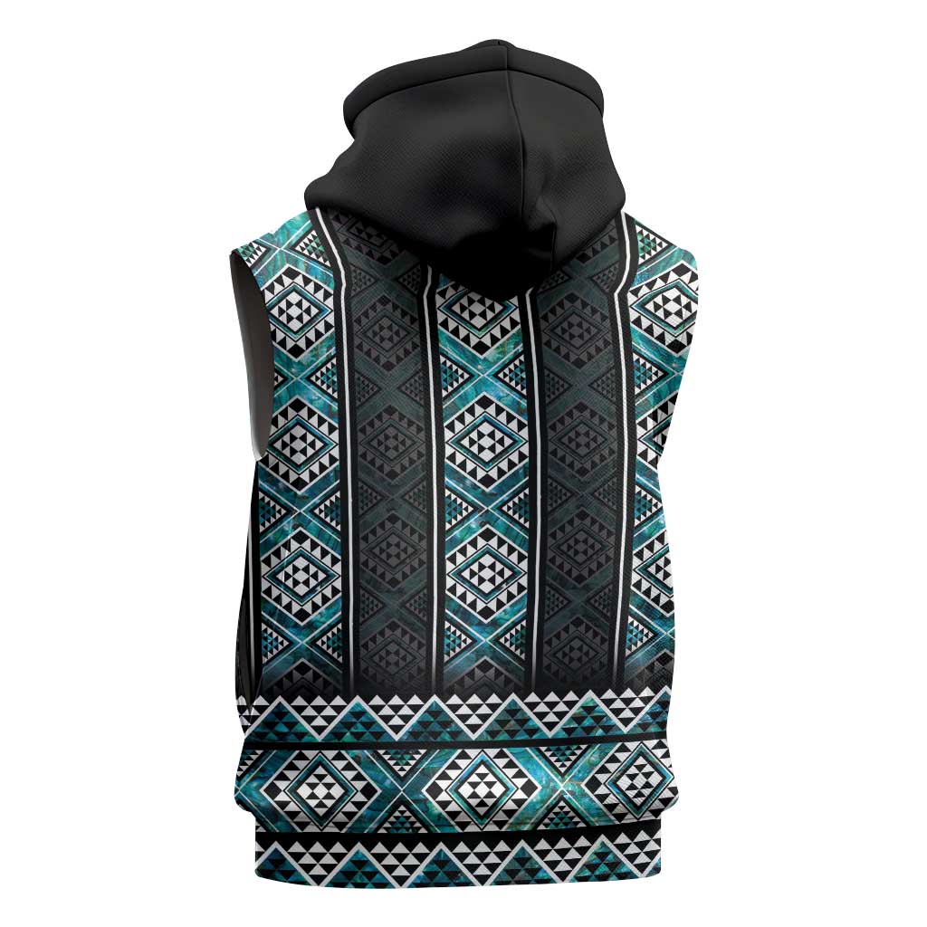 Paua Shell Taniko Pattern Aotearoa Sleeveless Zip Hoodie Niho Taniwha Mix Poutama - Polynesian Pride