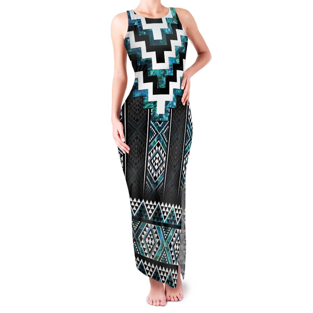 Paua Shell Taniko Pattern Aotearoa Tank Maxi Dress Niho Taniwha Mix Poutama