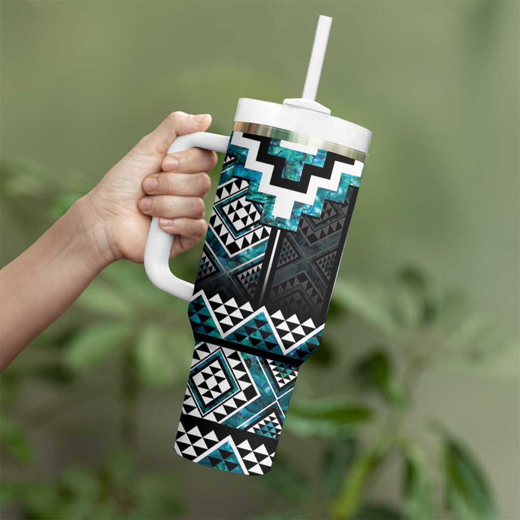 Paua Shell Taniko Pattern Aotearoa Tumbler With Handle Niho Taniwha Mix Poutama