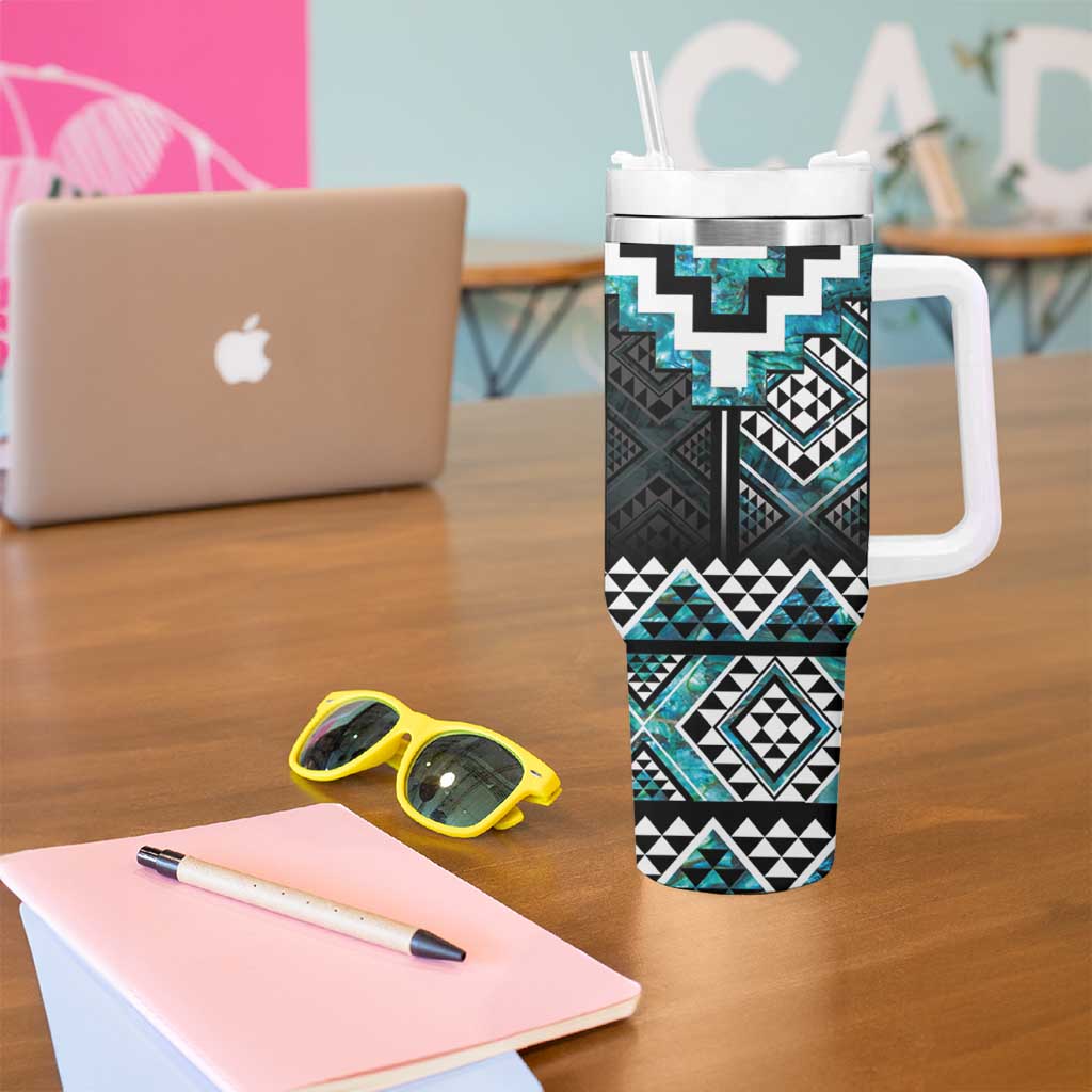 Paua Shell Taniko Pattern Aotearoa Tumbler With Handle Niho Taniwha Mix Poutama