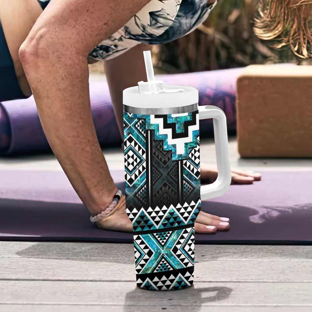 Paua Shell Taniko Pattern Aotearoa Tumbler With Handle Niho Taniwha Mix Poutama