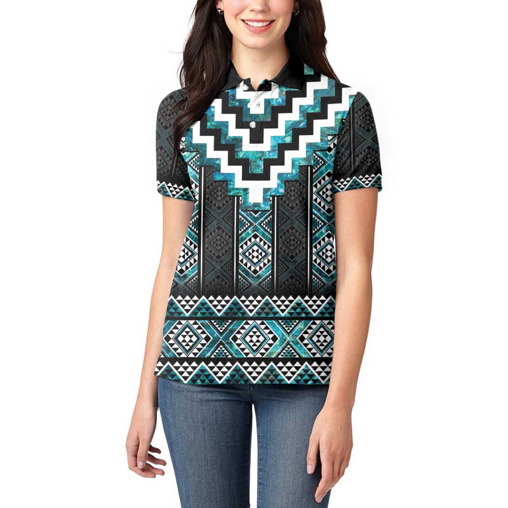 Paua Shell Taniko Pattern Aotearoa Women Polo Shirt Niho Taniwha Mix Poutama