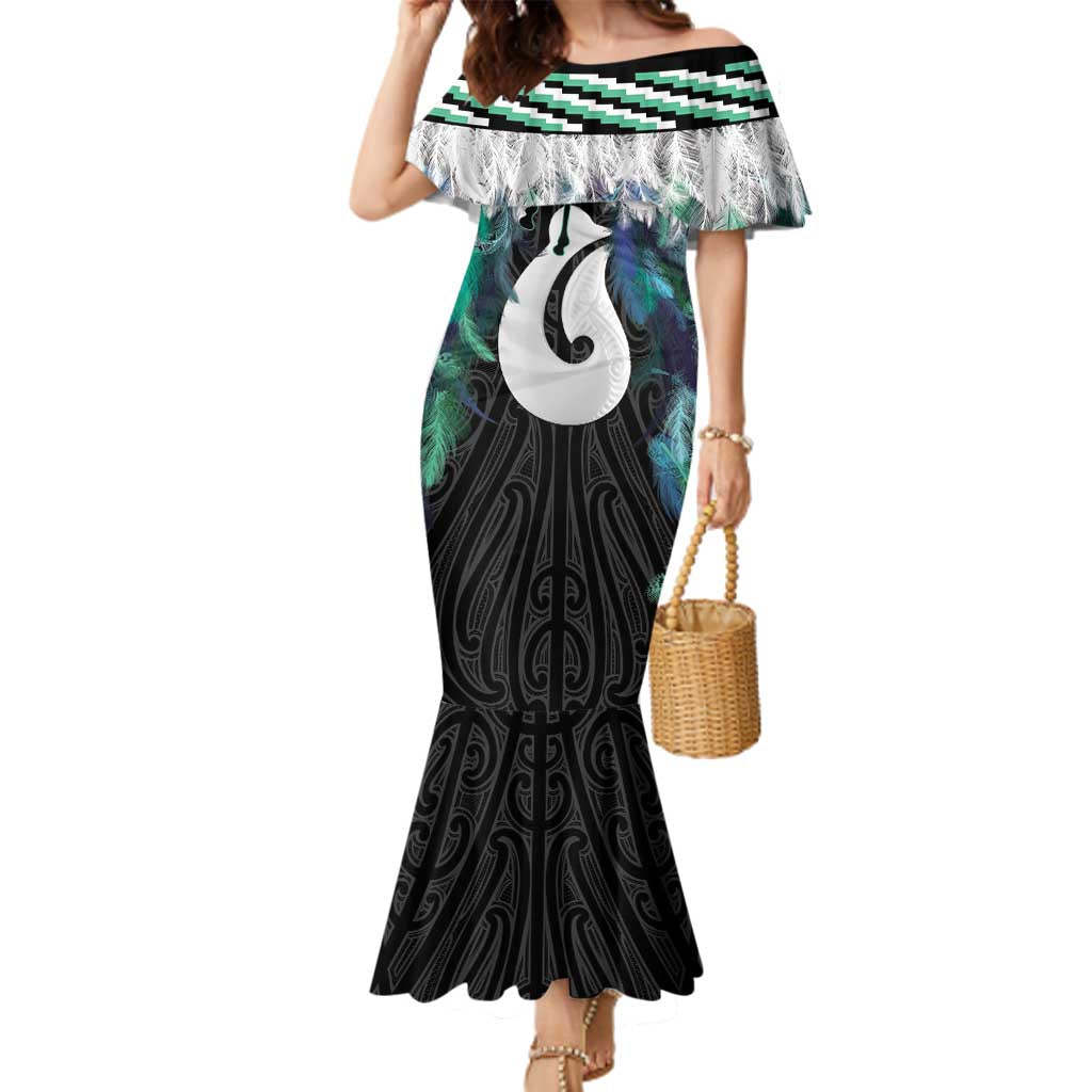 Aotearoa Korowai Motif Family Matching Mermaid Dress and Hawaiian Shirt Hei Matau Poutama Maori Pattern LT14 Mom's Dress Turquoise - Polynesian Pride