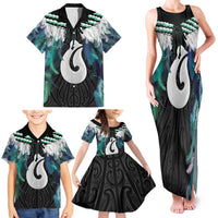Aotearoa Korowai Motif Family Matching Tank Maxi Dress and Hawaiian Shirt Hei Matau Poutama Maori Pattern