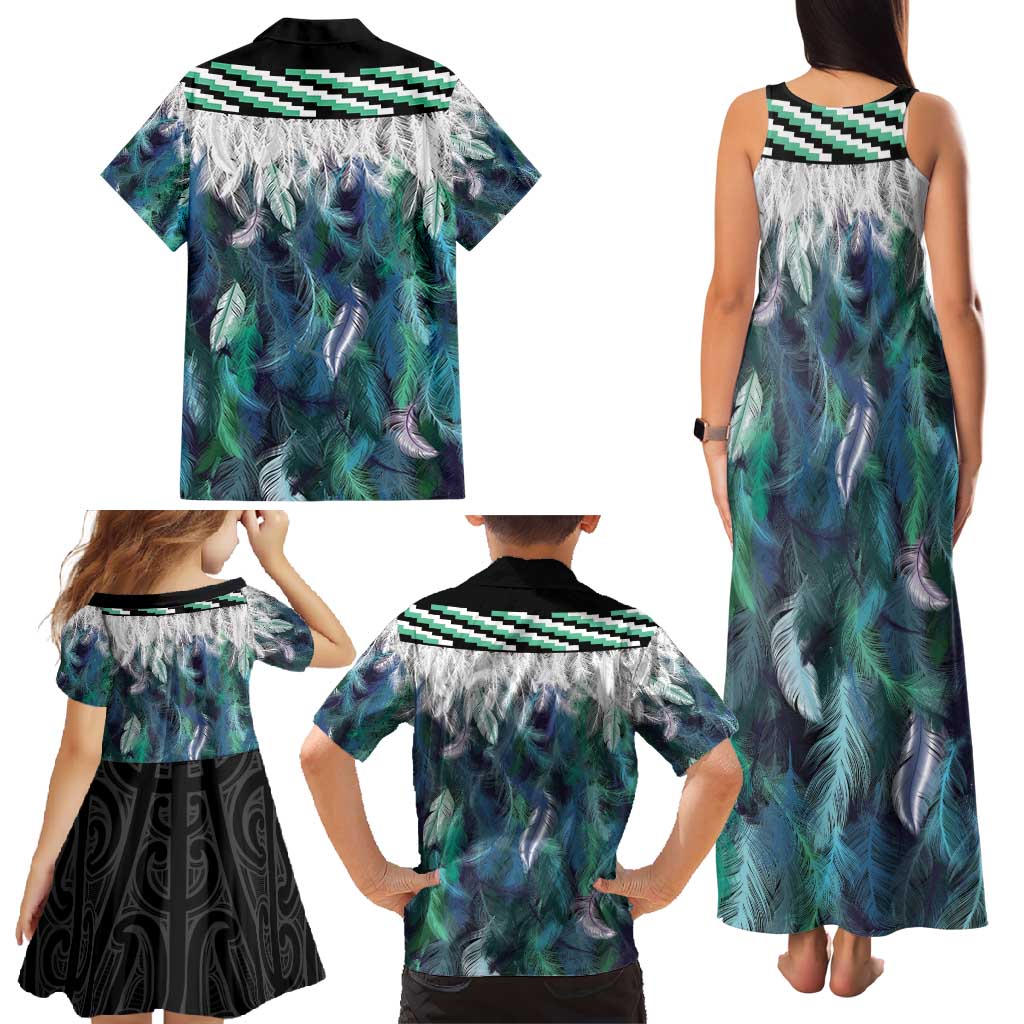 Aotearoa Korowai Motif Family Matching Tank Maxi Dress and Hawaiian Shirt Hei Matau Poutama Maori Pattern