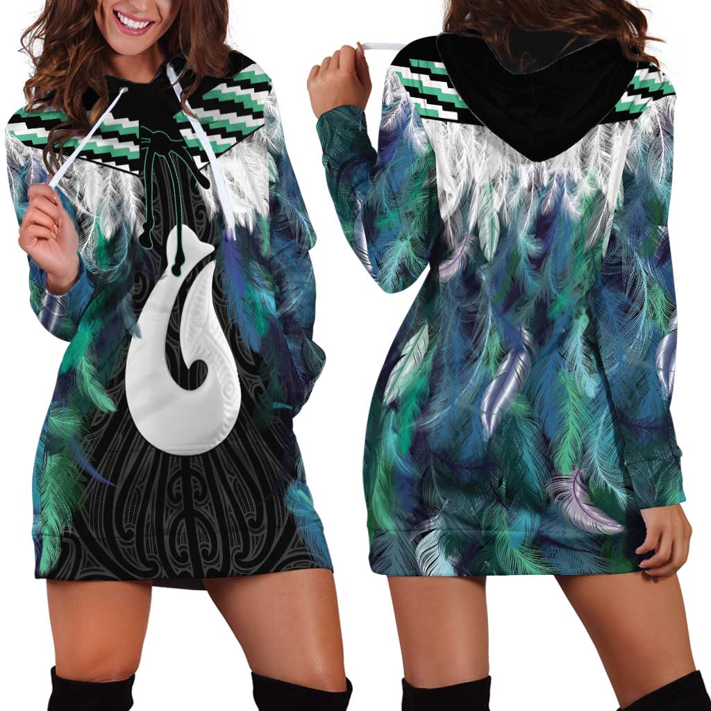 Aotearoa Korowai Motif Hoodie Dress Hei Matau Poutama Maori Pattern