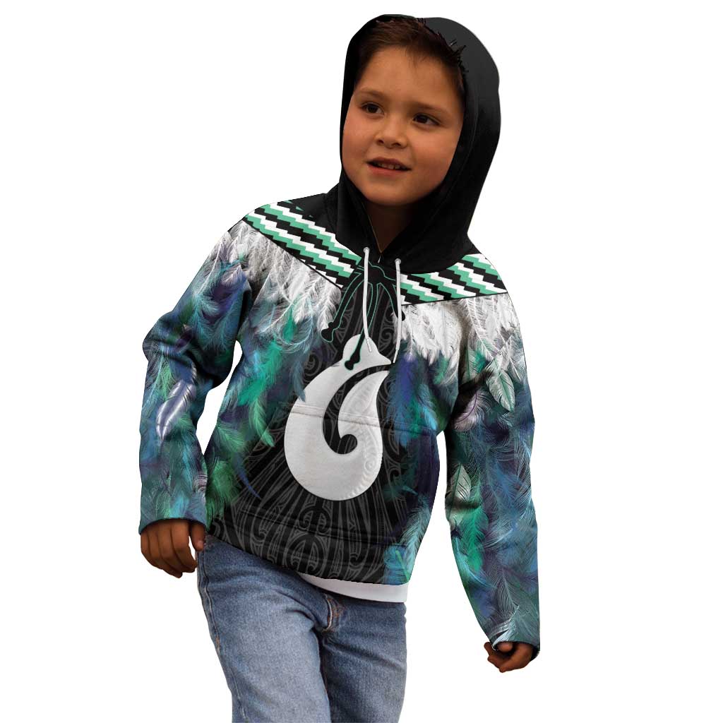 Aotearoa Korowai Motif Kid Hoodie Hei Matau Poutama Maori Pattern