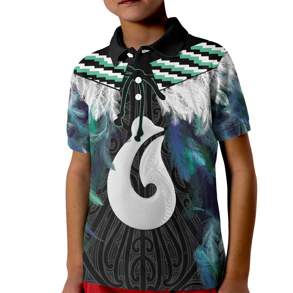 Aotearoa Korowai Motif Kid Polo Shirt Hei Matau Poutama Maori Pattern
