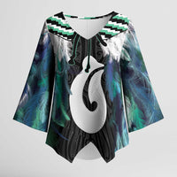 Aotearoa Korowai Motif Kimono Sleeve Blouse Hei Matau Poutama Maori Pattern - Polynesian Pride