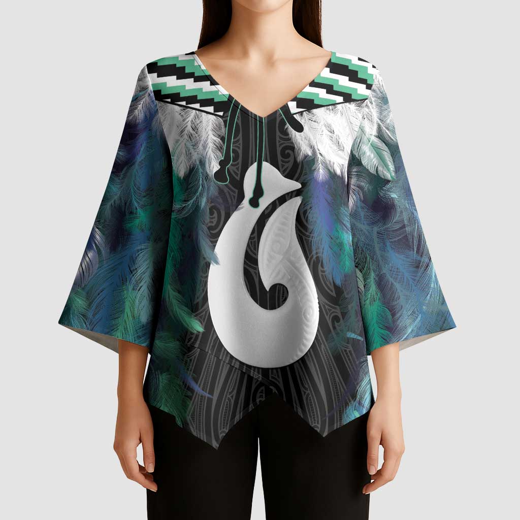 Aotearoa Korowai Motif Kimono Sleeve Blouse Hei Matau Poutama Maori Pattern - Polynesian Pride
