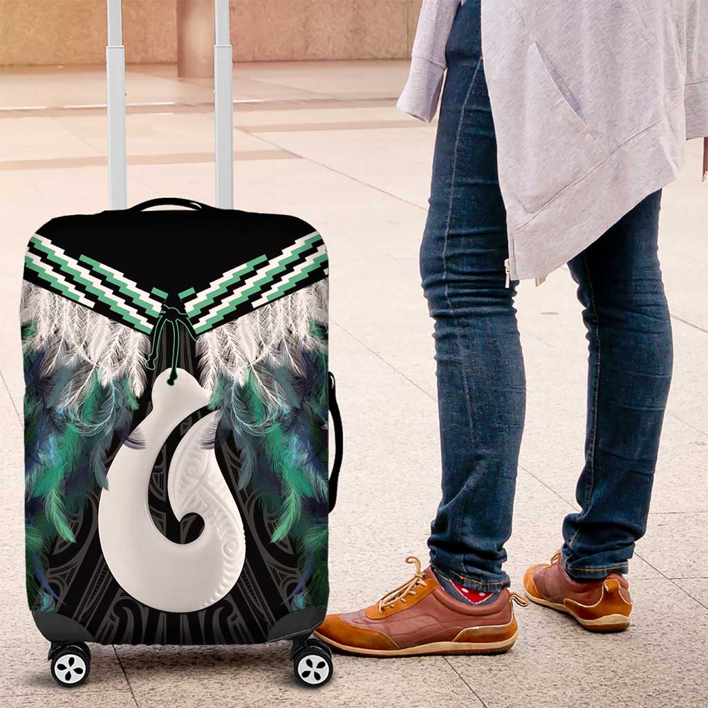 Aotearoa Korowai Motif Luggage Cover Hei Matau Poutama Maori Pattern LT14 Turquoise - Polynesian Pride