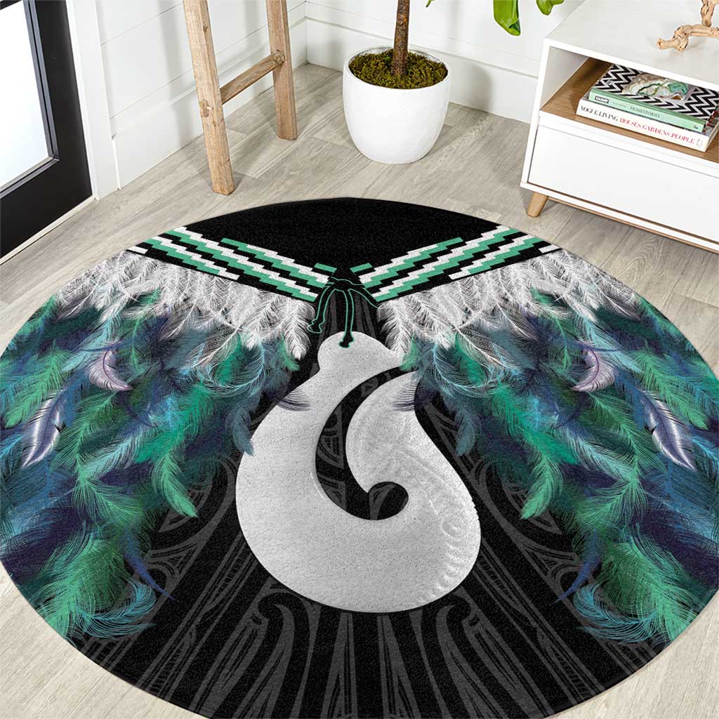 Aotearoa Korowai Motif Round Carpet Hei Matau Poutama Maori Pattern