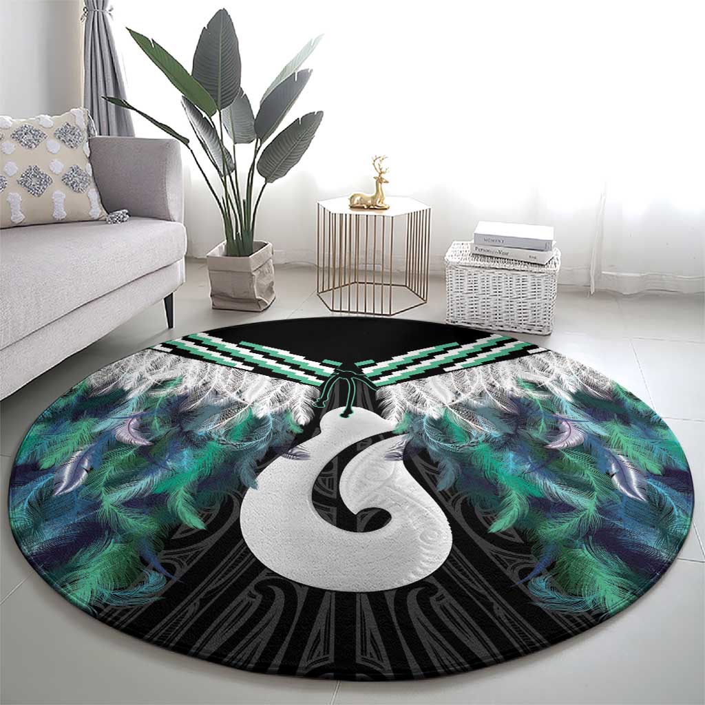 Aotearoa Korowai Motif Round Carpet Hei Matau Poutama Maori Pattern