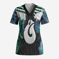 Aotearoa Korowai Motif Scrub Top Hei Matau Poutama Maori Pattern - Polynesian Pride