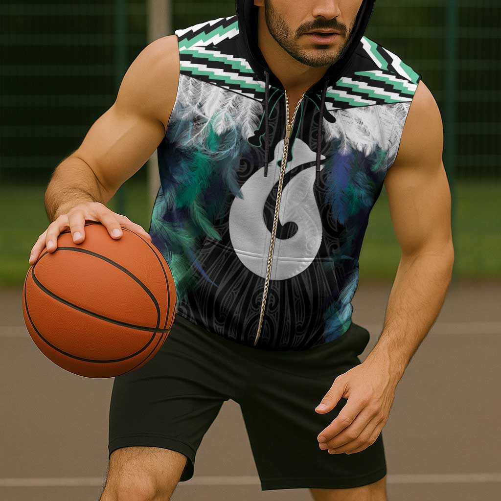 Aotearoa Korowai Motif Sleeveless Zip Hoodie Hei Matau Poutama Maori Pattern - Polynesian Pride