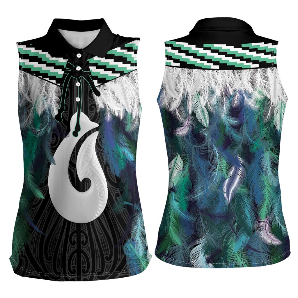 Aotearoa Korowai Motif Women Sleeveless Polo Shirt Hei Matau Poutama Maori Pattern