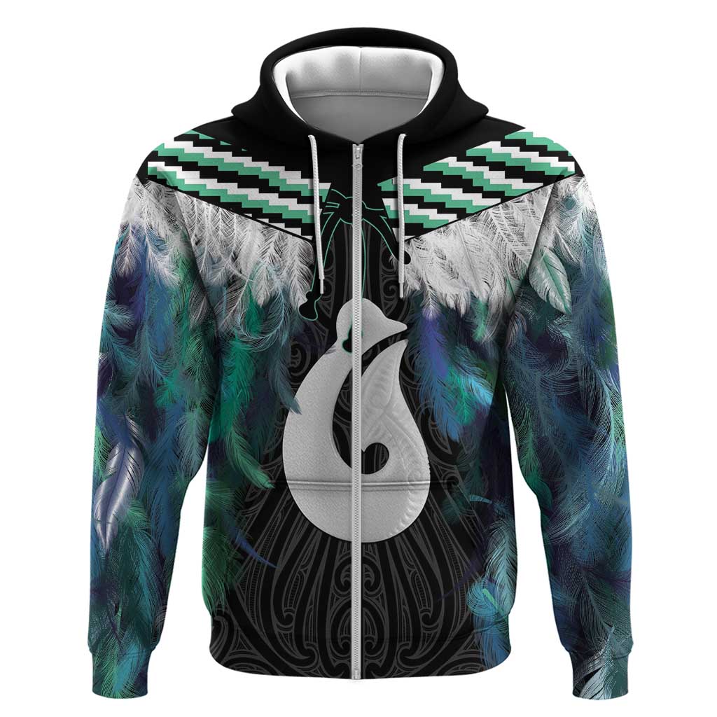 Aotearoa Korowai Motif Zip Hoodie Hei Matau Poutama Maori Pattern LT14 Zip Hoodie Turquoise - Polynesian Pride