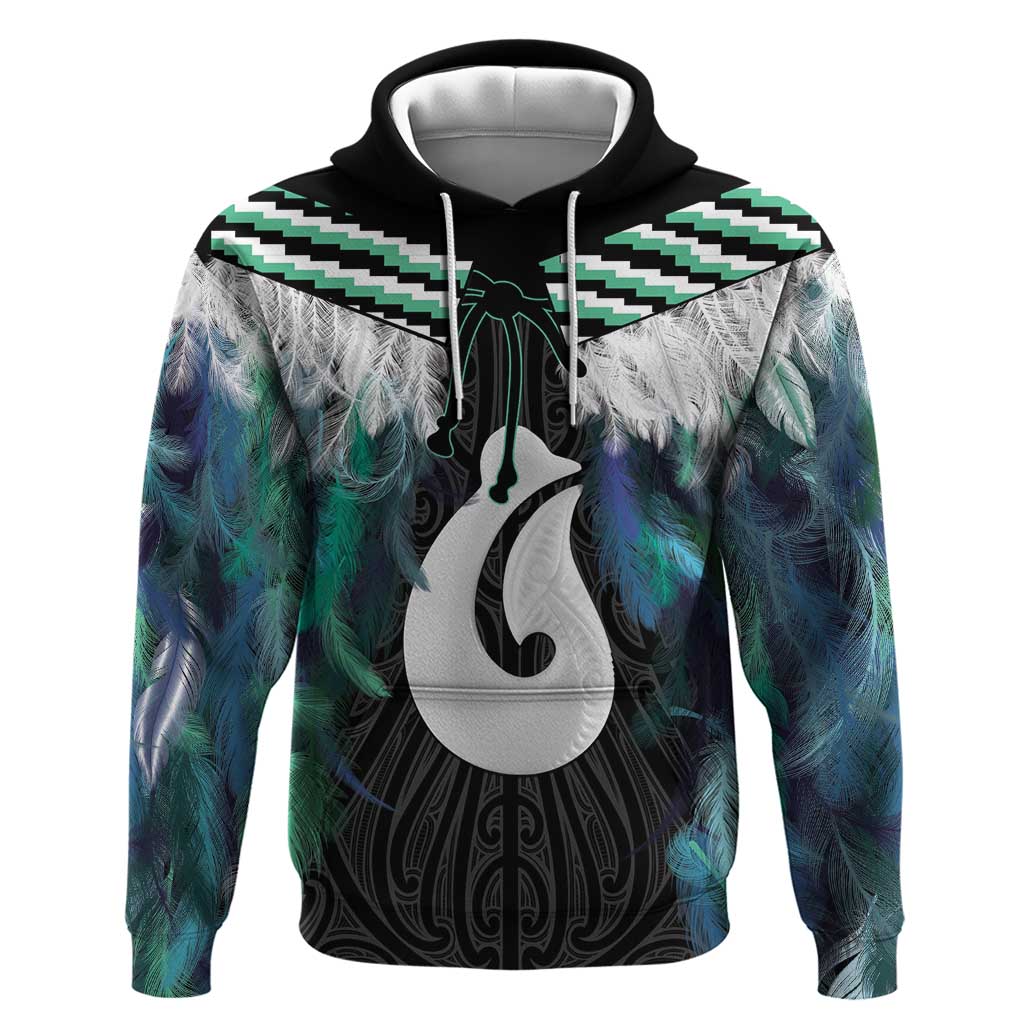 Aotearoa Korowai Motif Zip Hoodie Hei Matau Poutama Maori Pattern LT14 Pullover Hoodie Turquoise - Polynesian Pride