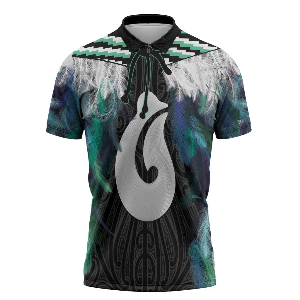 Aotearoa Korowai Motif Zipper Polo Shirt Hei Matau Poutama Maori Pattern - Polynesian Pride