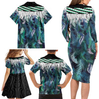 Aotearoa Korowai Motif Family Matching Long Sleeve Bodycon Dress and Hawaiian Shirt Hei Manaia Poutama Maori Pattern LT14 - Polynesian Pride