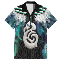 Aotearoa Korowai Motif Family Matching Off Shoulder Short Dress and Hawaiian Shirt Hei Manaia Poutama Maori Pattern LT14 Dad's Shirt - Short Sleeve Turquoise - Polynesian Pride