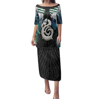 Aotearoa Korowai Motif Family Matching Puletasi and Hawaiian Shirt Hei Manaia Poutama Maori Pattern LT14 Mom's Dress Turquoise - Polynesian Pride