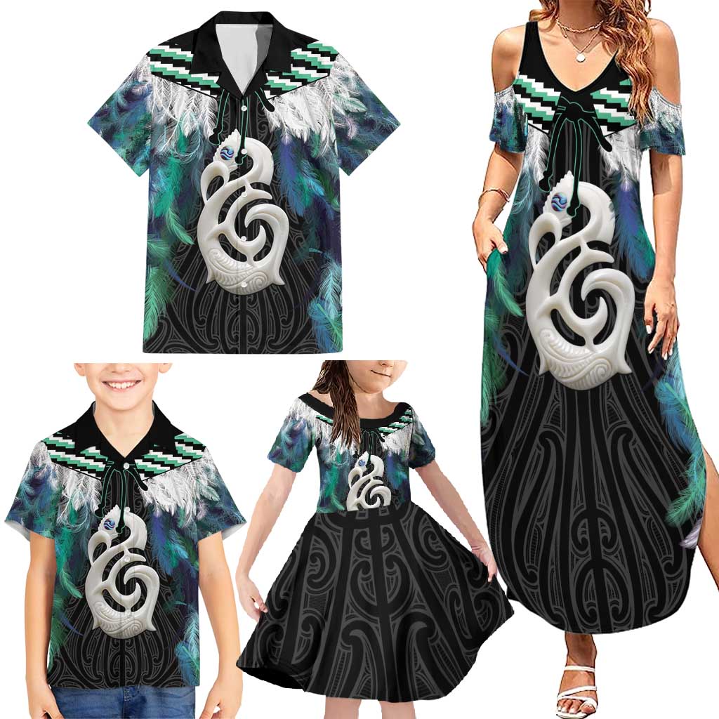 Aotearoa Korowai Motif Family Matching Summer Maxi Dress and Hawaiian Shirt Hei Manaia Poutama Maori Pattern