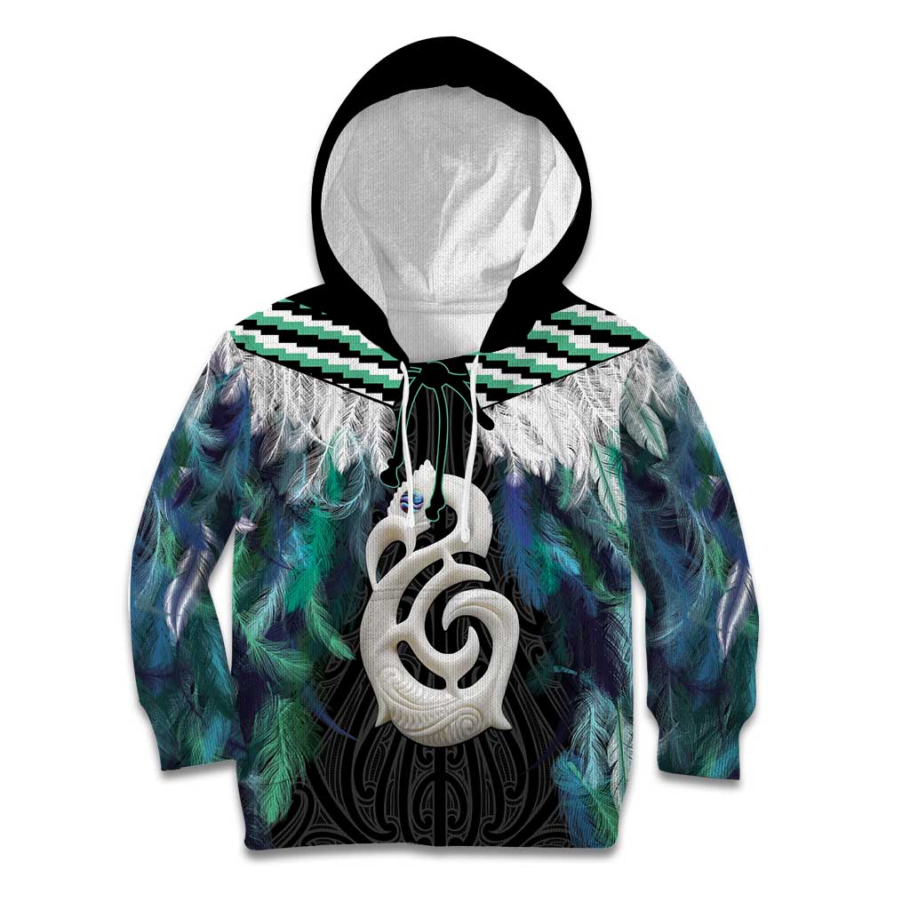 Aotearoa Korowai Motif Kid Hoodie Hei Manaia Poutama Maori Pattern