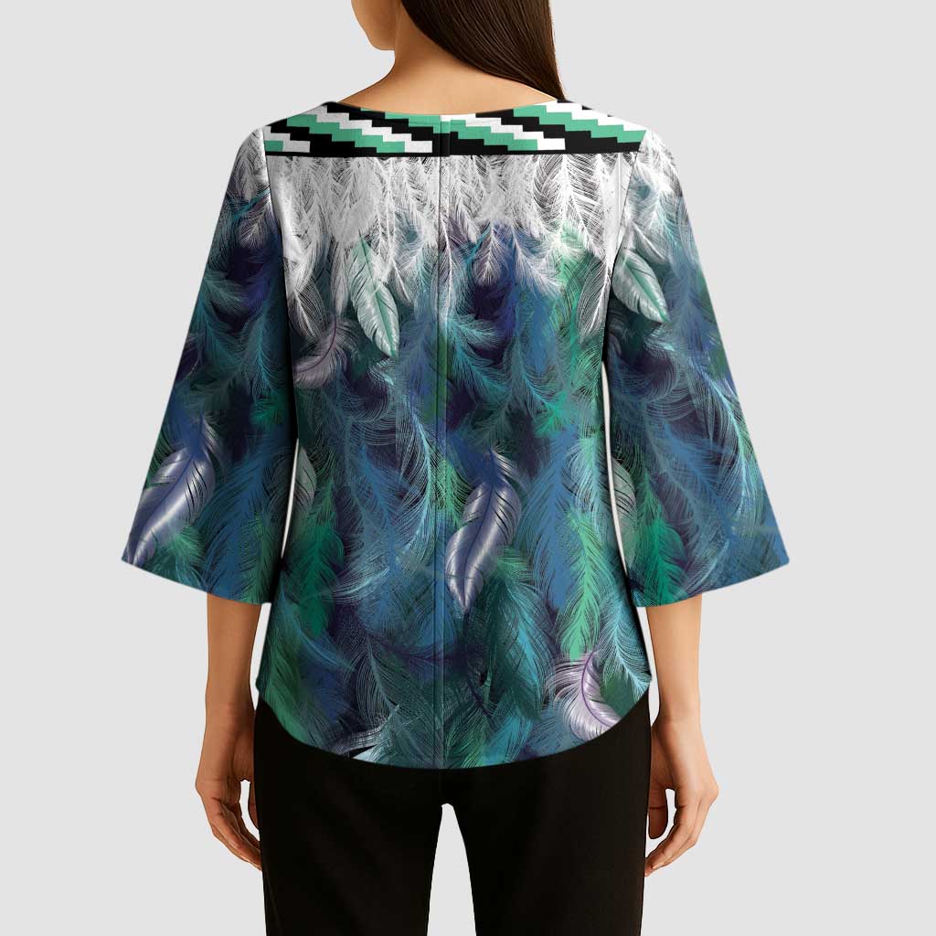 Aotearoa Korowai Motif Kimono Sleeve Blouse Hei Manaia Poutama Maori Pattern - Polynesian Pride