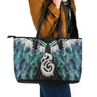 Aotearoa Korowai Motif Leather Tote Bag Hei Manaia Poutama Maori Pattern LT14 - Polynesian Pride