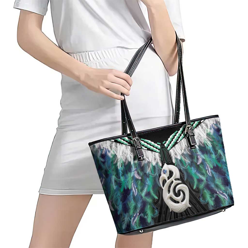 Aotearoa Korowai Motif Leather Tote Bag Hei Manaia Poutama Maori Pattern LT14 - Polynesian Pride