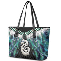Aotearoa Korowai Motif Leather Tote Bag Hei Manaia Poutama Maori Pattern LT14 - Polynesian Pride