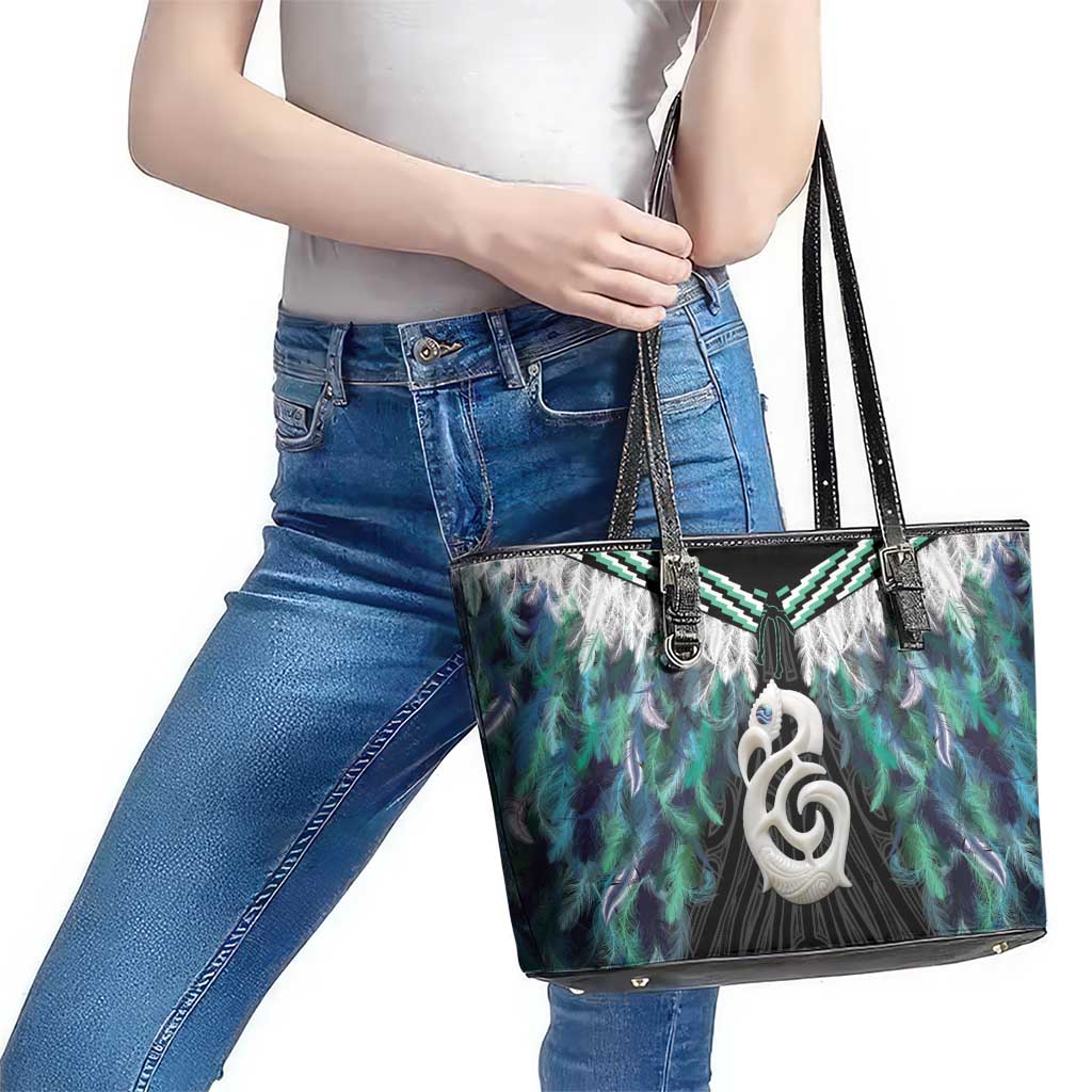 Aotearoa Korowai Motif Leather Tote Bag Hei Manaia Poutama Maori Pattern LT14 - Polynesian Pride