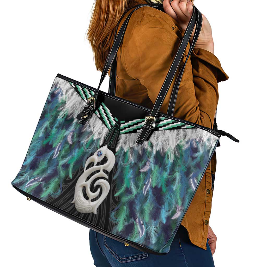 Aotearoa Korowai Motif Leather Tote Bag Hei Manaia Poutama Maori Pattern LT14 - Polynesian Pride