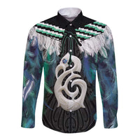 Aotearoa Korowai Motif Long Sleeve Button Shirt Hei Manaia Poutama Maori Pattern