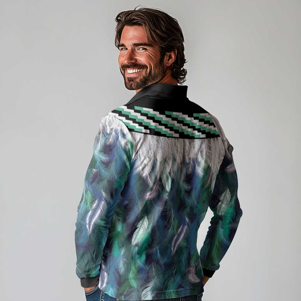 Aotearoa Korowai Motif Long Sleeve Polo Shirt Hei Manaia Poutama Maori Pattern